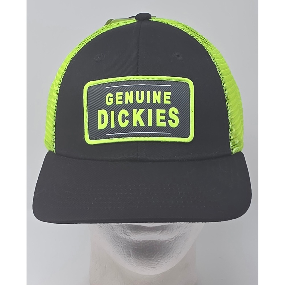 Genuine Dickies Twill Trucker Cap Black Neon Yellow Mesh Snapback Hat NWT